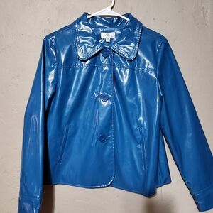 NWT Vintage Studio Works Button Down Blue Vinyl Jacket w/Pockets Size P SMALL